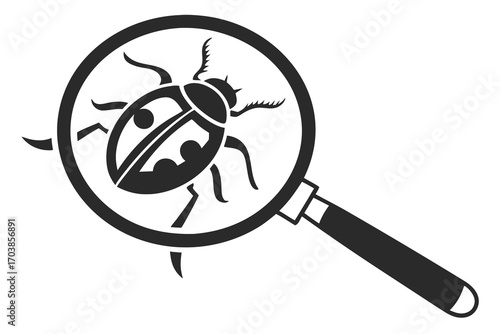 Magnifying glass over ladybug icon