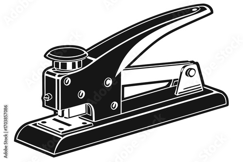 Classic black and white illustration of a desk stapler