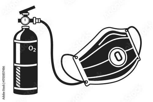 Oxygen tank connected to a medical mask