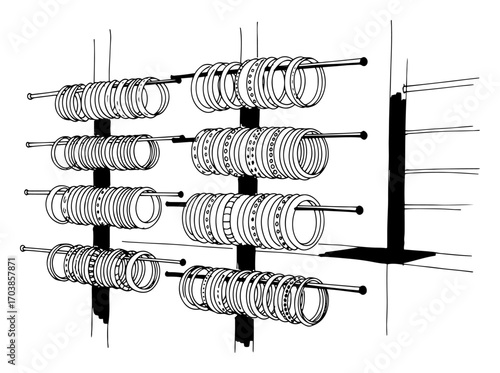 Indian bangles on a display stand sketch illustration