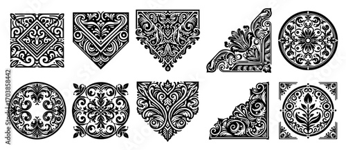 Set of vintage ornamental corners and decorative design elements