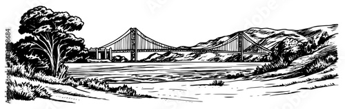 Golden Gate Bridge in San Francisco hand drawn sketch