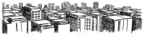 City rooftops panorama hand drawn sketch vector