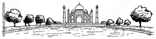 Hand drawn sketch of Taj Mahal in India