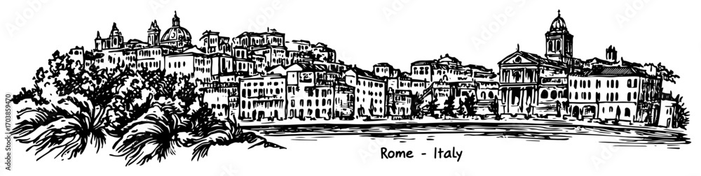 Naklejka premium Rome Italy cityscape vintage hand drawn sketch