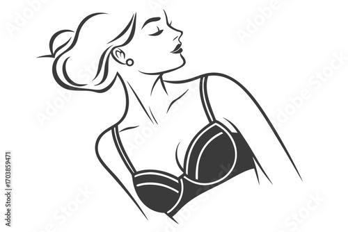 Elegant woman in bra line art illustration
