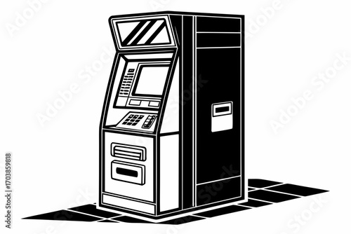 Black and white illustration of an automated teller machine