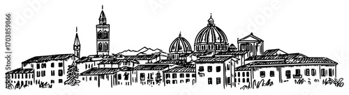 Italian city skyline with domes line art vector