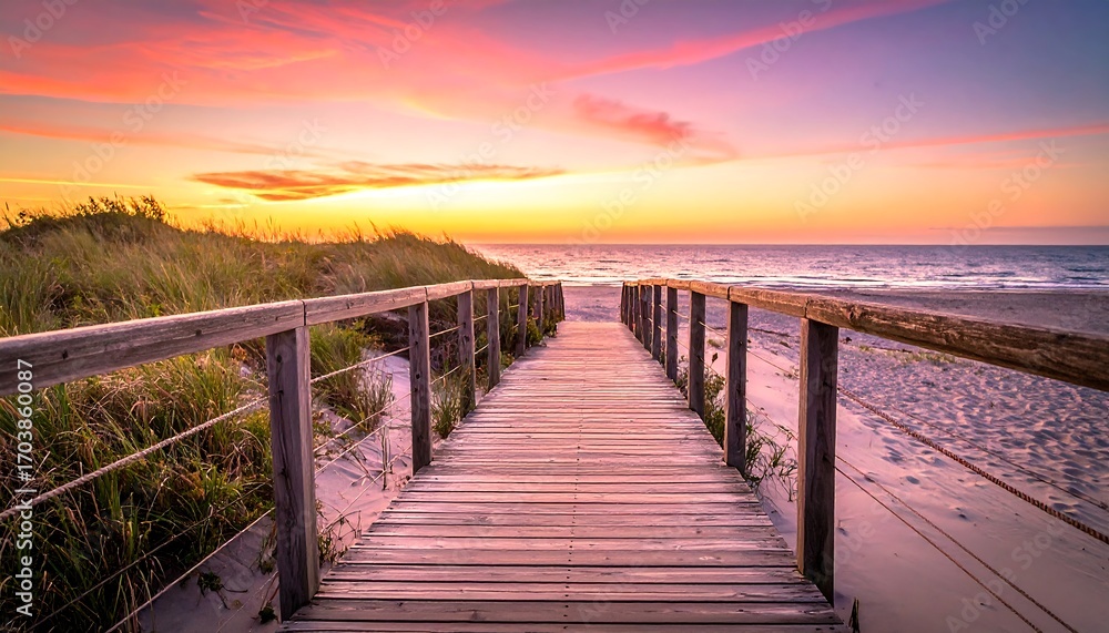 Obraz premium Boardwalk to beach sunset