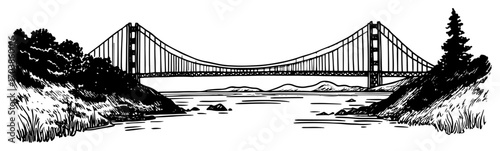 Golden Gate Bridge bay landscape line art vector