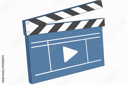 Blue clapperboard with play button icon and open top