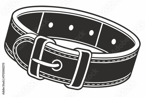 Black leather belt with silver buckle and stitching detail