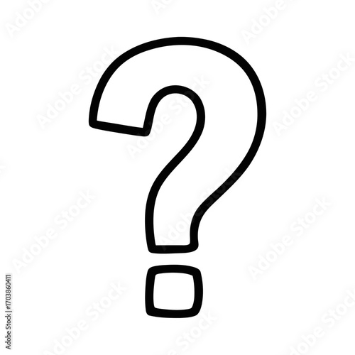 Simple black and white question mark doodle icon