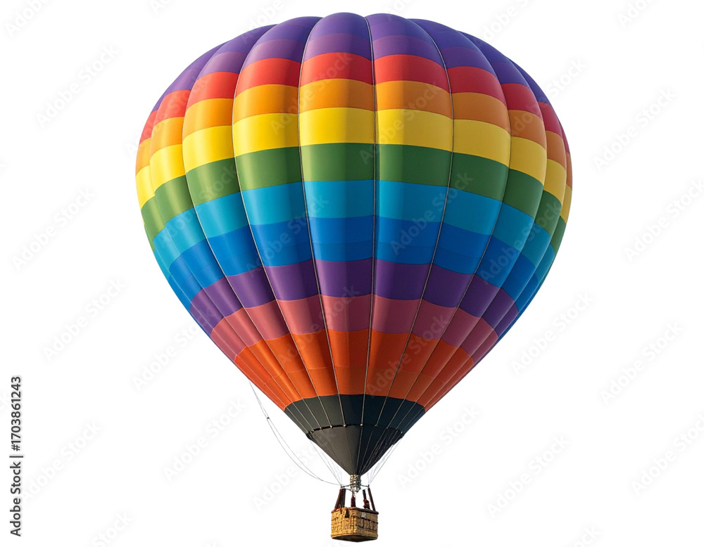 Naklejka premium Minimalist Top-Down View of Hot Air Balloon with Circular Color Pattern, White PNG