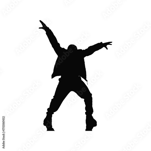 Energetic Dancer Silhouette Illustration with Arms Raised in Dynamic Movement Pose