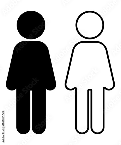Standing person in “attention” posture pictogram, front view. Black and white icons in solid and outline. Useful for signage, education, military, and posture illustration. 気をつけ姿勢のアイコン素材です。