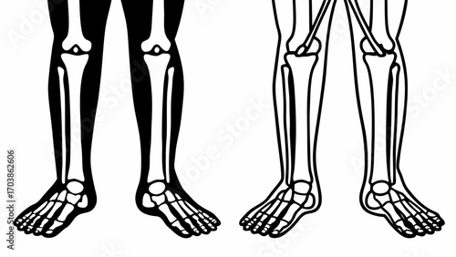 Skeletal legs illustration featuring bones of the lower limbs in black and white drawing style art created with generated ai 