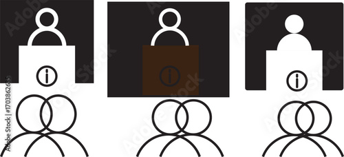 information booth line icon.Exhibitor line..symbol collection on black background.int