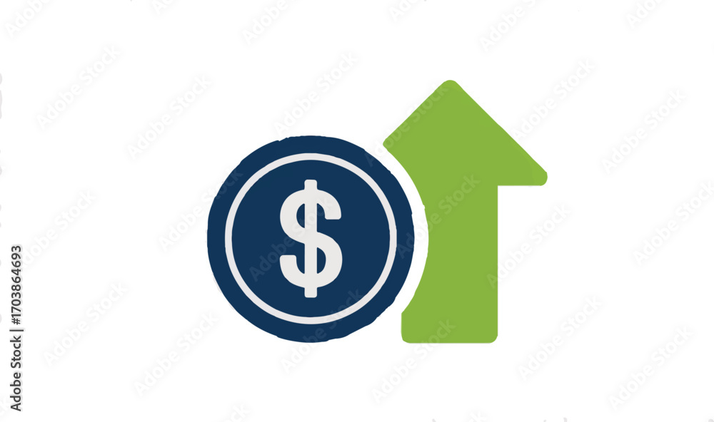 Vector art of dollar coin with upward arrow indicating financial growth Vector art of dollar coin with upward arrow indicating financial growth