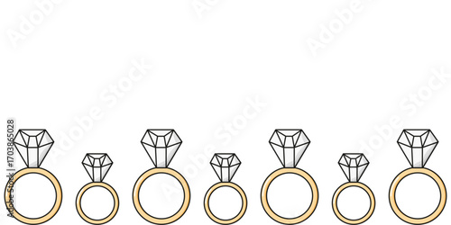 Gold Ring Empty vector Frame. Vector illustration engagement Ring border with copy space. Perfect web banner background for jewelry wedding salon design. Editable stroke. EPS 10