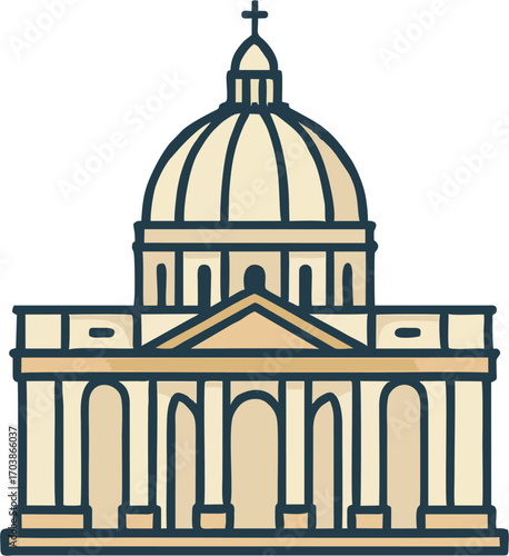 Flat Vector Icon of St. Peter’s Basilica Classic Cathedral Dome Landmark Illustration