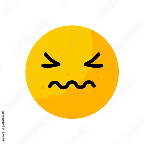 Disgusted face emoticon with wavy mouth - vector icon