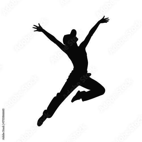Energetic Dancer Silhouette Illustration of a Man Leaping with Arms Raised in Joyful Expression