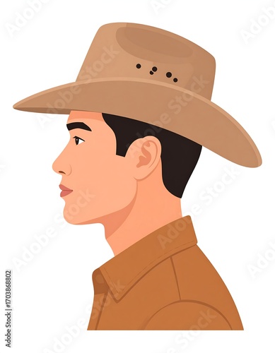 Profile view of a man wearing a cowboy hat