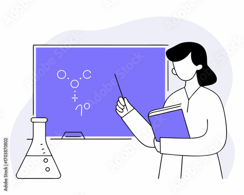 Teacher explaining math formula on chalkboard with equations