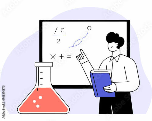 Teacher explaining mathematical formula on chalkboard