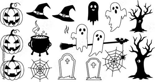 black and white vector illustration of an halloween set
