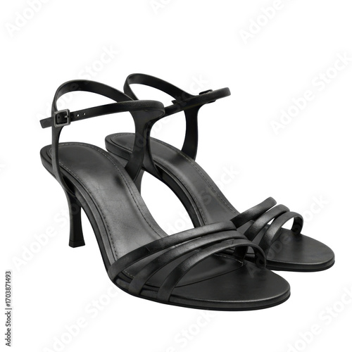 Black high heel sandals with straps on a transparent background  