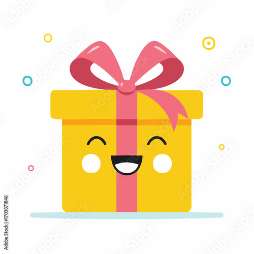 Smiling Gift Box with Pink Bow - Adorable Kawaii SVG Illustration