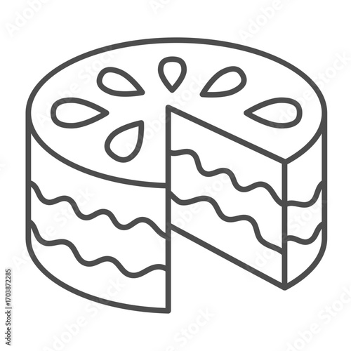 Napoleon cake thin line icon, desert sweets concept. Vector graphics. Sliced puff pastry, delicious cake sign on white background, outline style icon for mobile or web design.