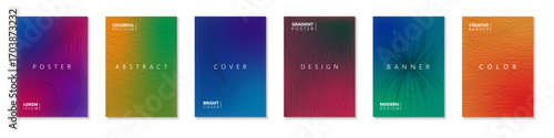 Collection of colorful art striped covers, templates, backgrounds, placards, brochures, banners, flyers and etc. Creative minimalistic posters with curve lines texture. Contemporary design