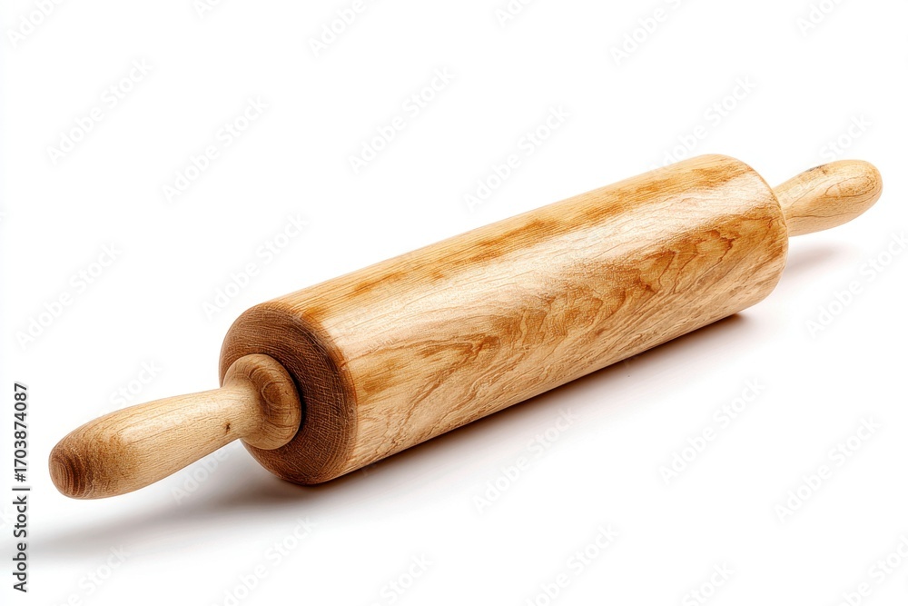 Fototapeta premium A wooden rolling pin with handles on a white background