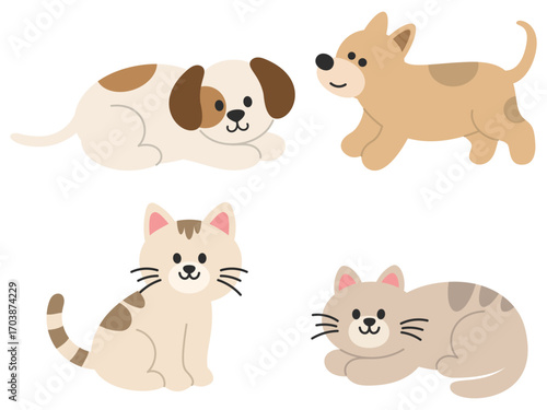 Set of vector icons with cute dogs and cats