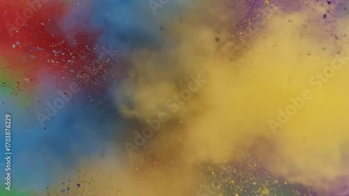 Powder explosion in top down shot with vibrant colors expanding outwards