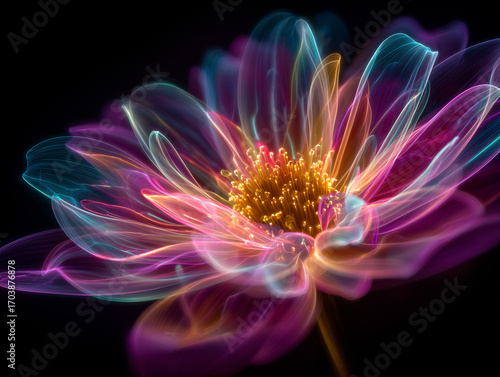 Dynamic Abstract Flower with Neon Light Effects
