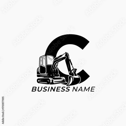 design logo combine excavator and letter C