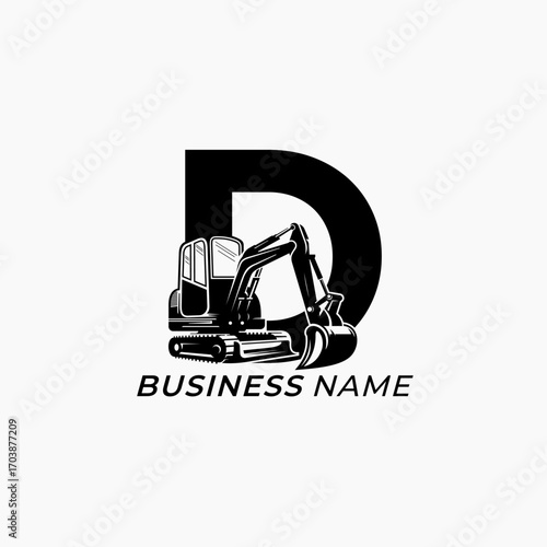 logo design excavator and letter D