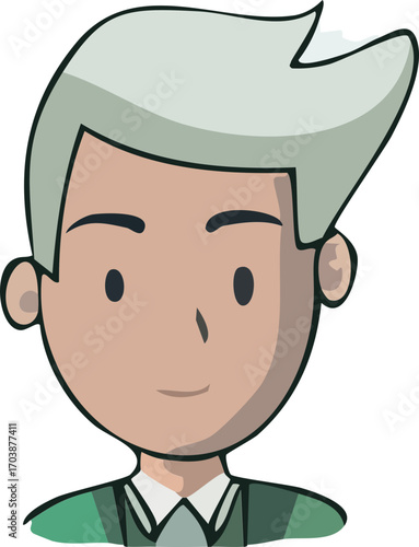 Cartoon Style Cute Character Illustration of a Young Man with Hair