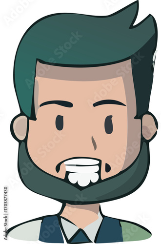 Cartoon Style Close-Up Bearded Man Illustration with Expressive Face Character