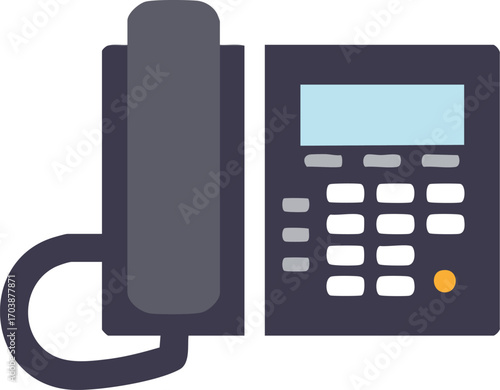 Stationary telephone with many buttons and a handset in a flat style