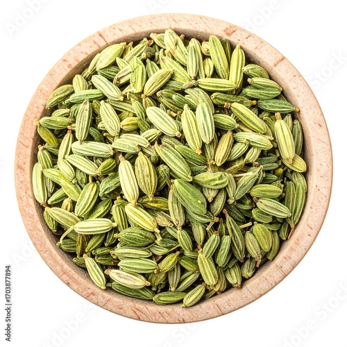 Green seeds in wooden bowl