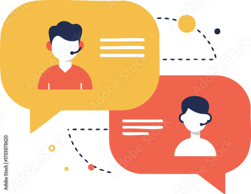 Customer service agents in speech bubbles providing support online
