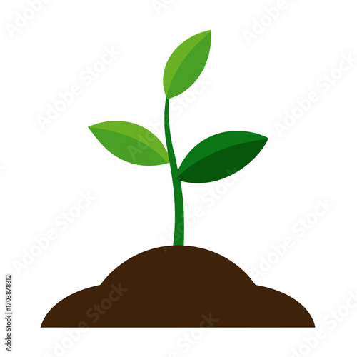 Green sprout growing from brown soil isolated