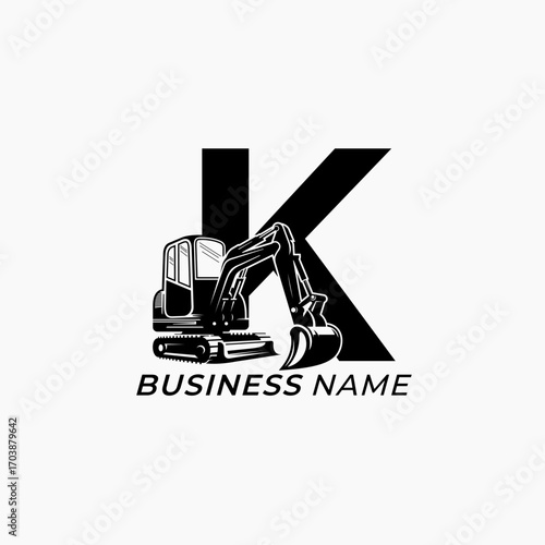 design logo creative letter K and excavator