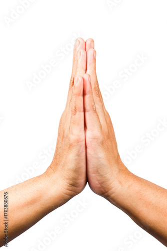 praying hand, hand gesture or finger gesture, hand sign isolated on transparent background