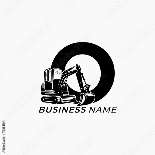 design logo creative letter O and excavator